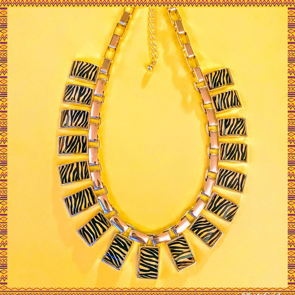 Silver Link Animal Print Statement Necklace